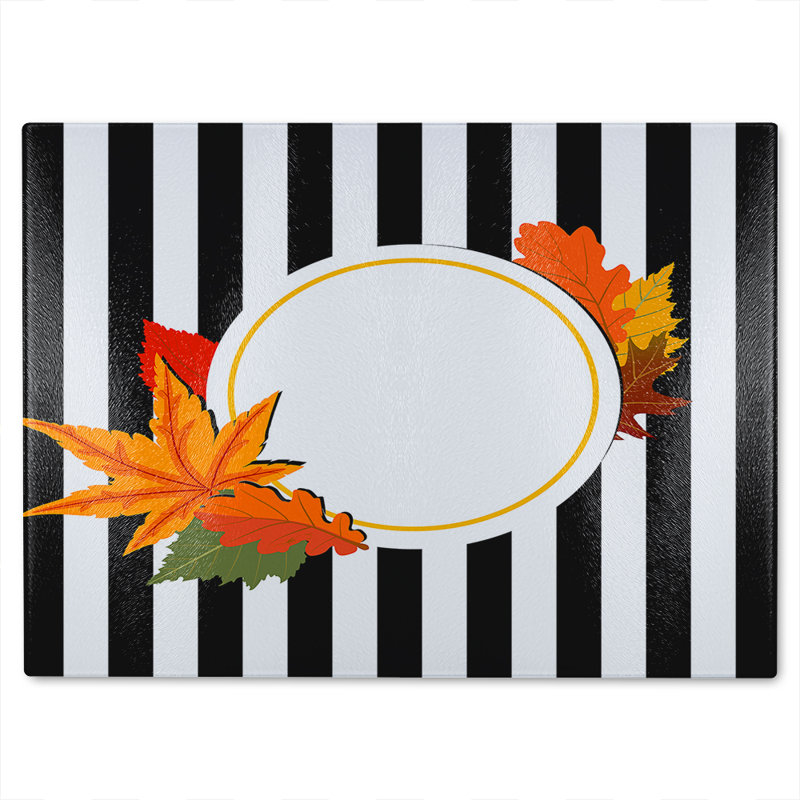 Stripes Autumn Leaves Glass Chopping Board