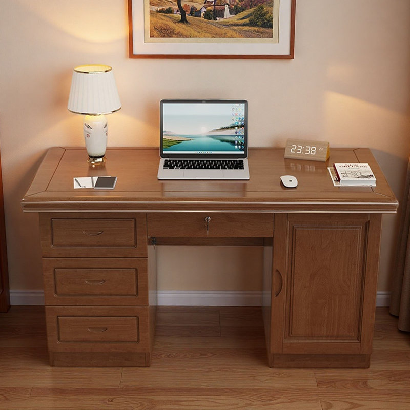 Bureau en bois d'hévéa massif importé, H 29,9 po x l 63 po x P 31,5 po
