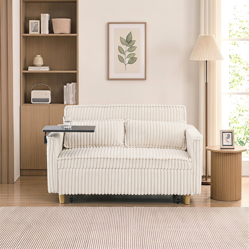 Canapé coulissant avec plateau mobile et ports USB, Beige