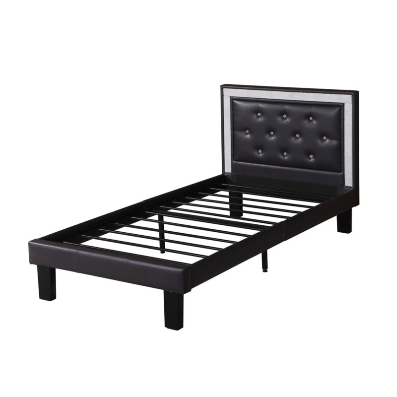 Judith Polyurethane Bed In High Headboard, Twin, Black