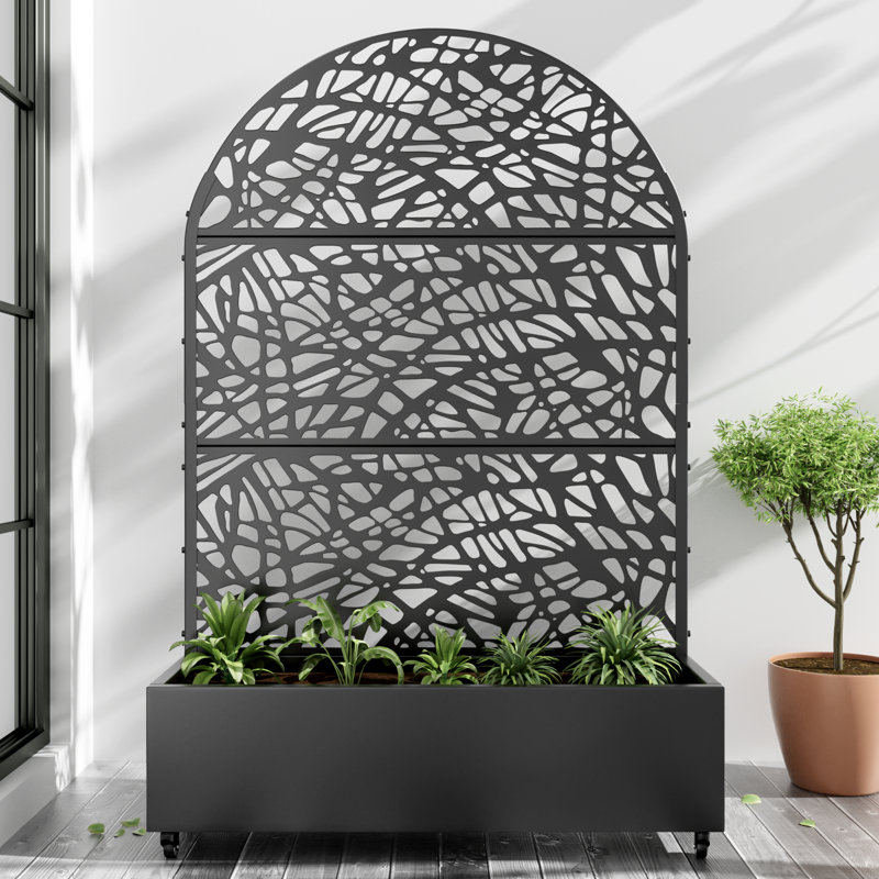 Boîte à fleurs en métal avec treillis et roues Arch, H 72 po x l 47 po x P 16 po