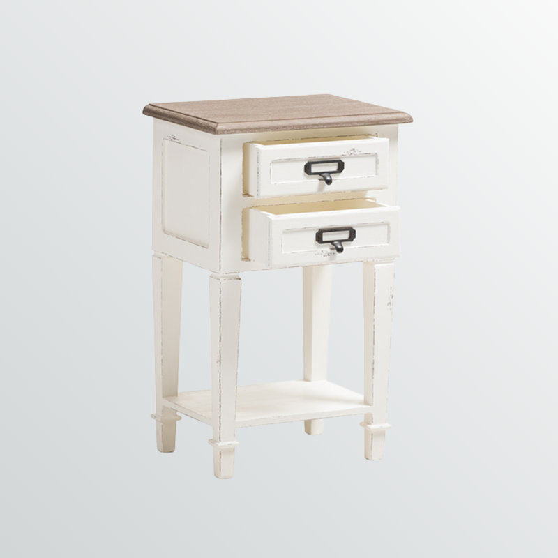 Flora 2-Drawer Weathered Oak and White Wash Distressed Nightstand, 25.34" H X 15.46" W X 11.51" D