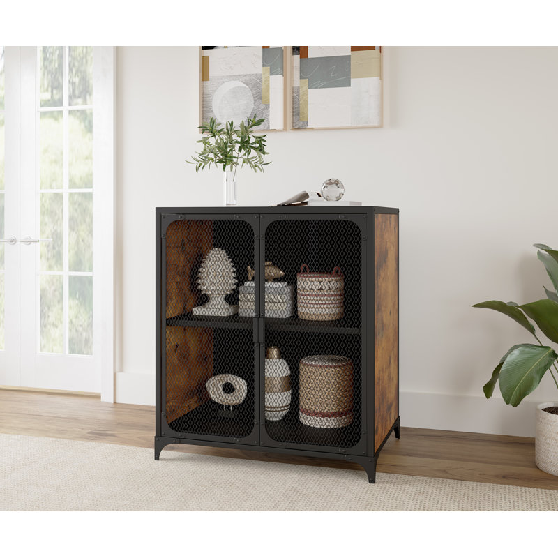 Black Industrial Freestanding 2-Door Mesh Cabinet