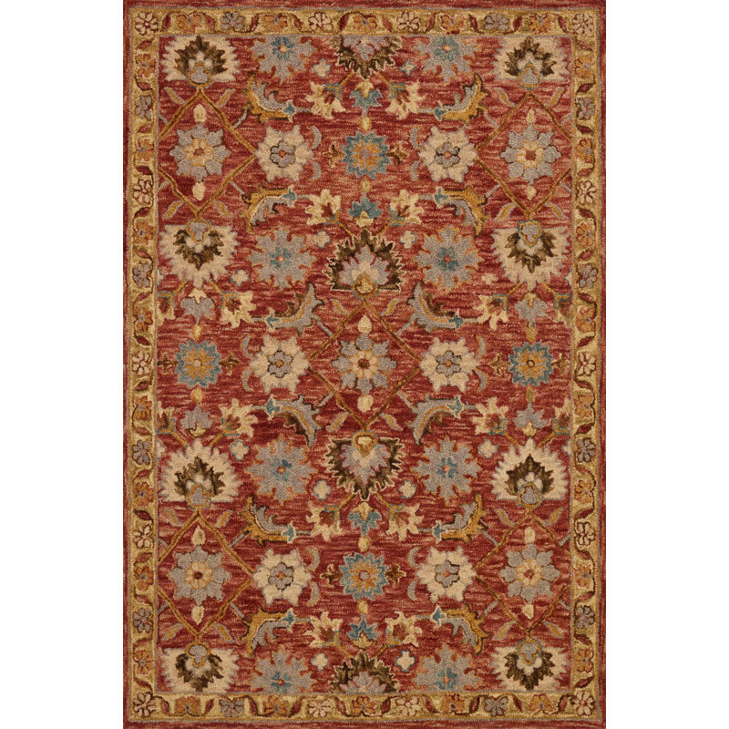 Tapis rouge en laine crocheté à la main Asan, Tapis de couloir 2 pi 6 po x 7 pi 6 po