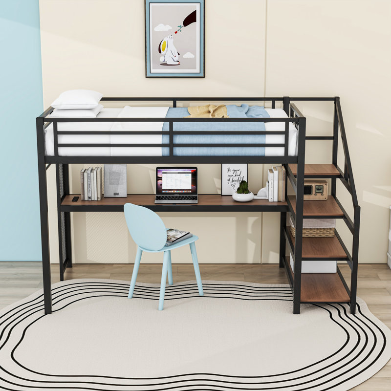Lit mezzanine avec bureau, lumières DEL et ports USB