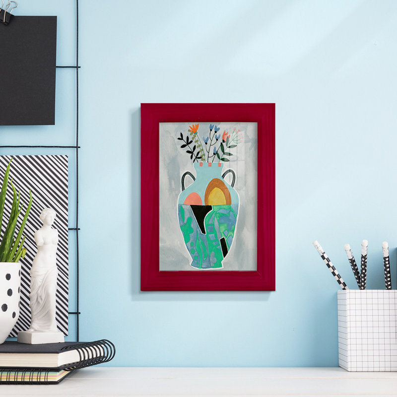 Blayze Collage Vase IV, encadré sur papier, Rouge, H 9 po x l 7 po x P 1 po