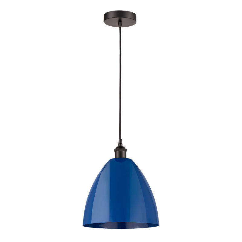 Luminaire suspendu conique 1 lumière, Bleu, Bronze huilé, H 14,75 po x l 12 po x P 12 po