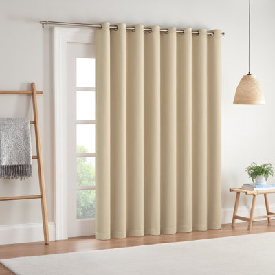 Eclipse Blackout Curtains, Darrell Thermaweave Grommet Sliding Door Curtains 84 in x 100 in, in Wheat