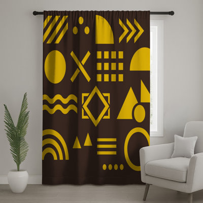 Yellow Geometric Shapes Window Curtains, Geometric Sheer & Blockout Curtains - 1 Panel