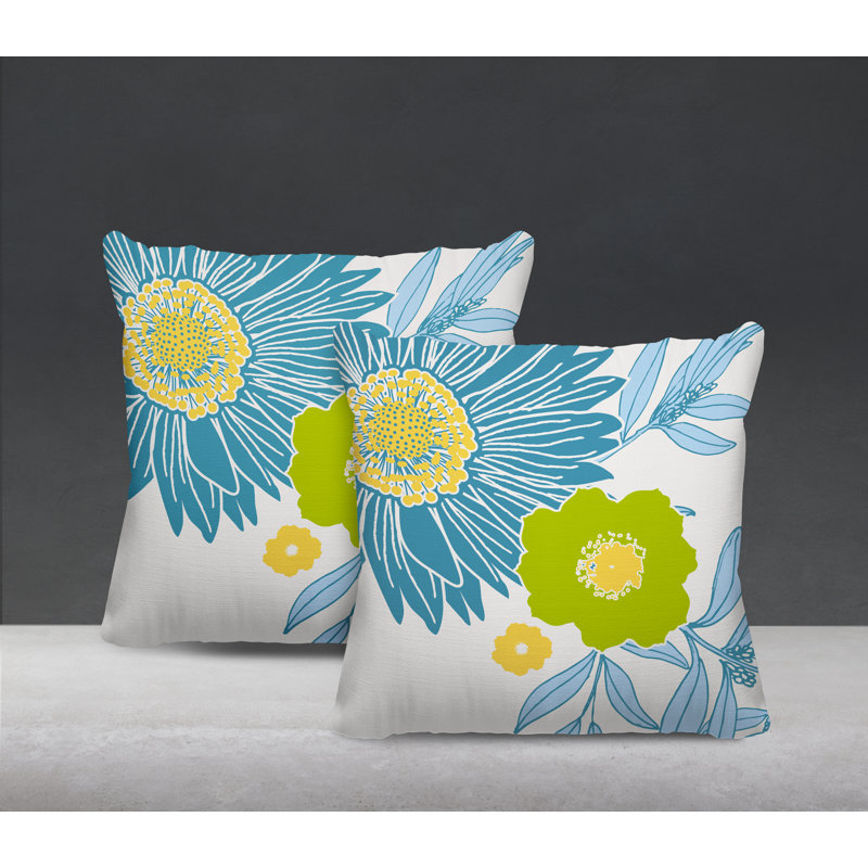 Housse et insert de coussin décoratif intérieur / extérieur en mélange de polyester, L 15 po x H 15 po, Turquoise