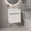 Meuble-lavabo flottant blanc à une porte avec lavabo, fixation murale, esthétique contemporaine, conception peu encombrante, finition épurée, profil rectangulaire, panneau de particules et porte de lavabo intégrée intégrée,-947817360