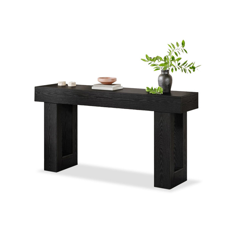 Console rectangulaire en bois manufacturé noir, Noir