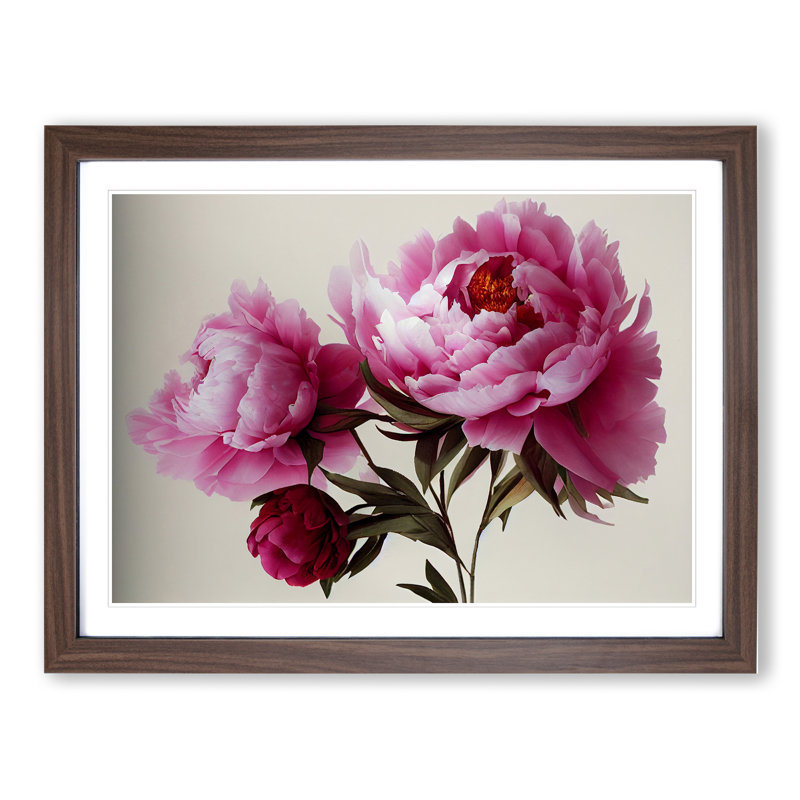 Electrifying Peonies - Single Picture Frame Print, 34cm H x 46cm W x 2cm D, Walnut 