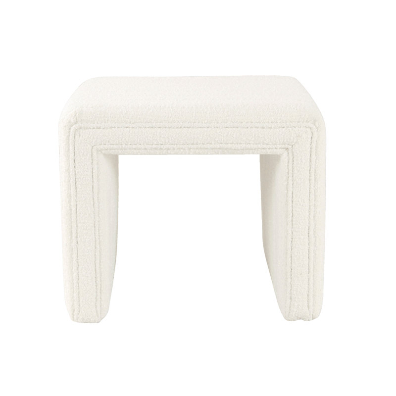 Ada Footstool Ottoman, Channel Tufted Taupe Brown Boucle, 19 Inch, Cream
