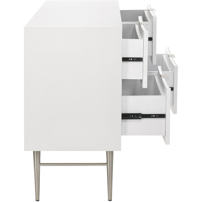 Commode double 4 tiroirs Jayvonni, Blanc / argenté