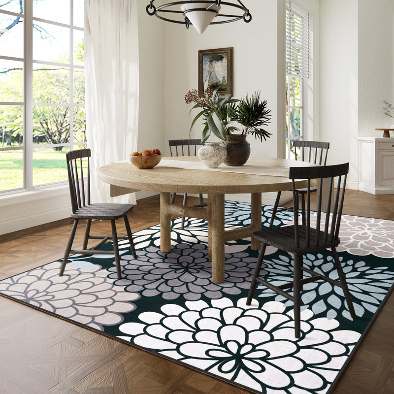 Wymond  Large Oriental Floral Living Room Rug Washable Bedroom Rug Non-Slip Colorful Vintage Accent Floor Carpet For Home Decor