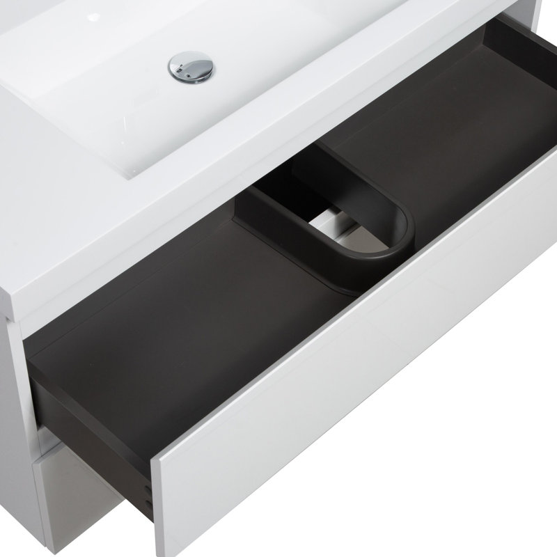 Meuble-lavabo pour la salle de bain à fixation murale, Blanc lustré
