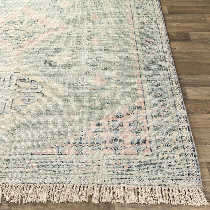 Tapis oriental vert / kaki tissé à plat Wensley, Rectangle 8 pi x 10 pi