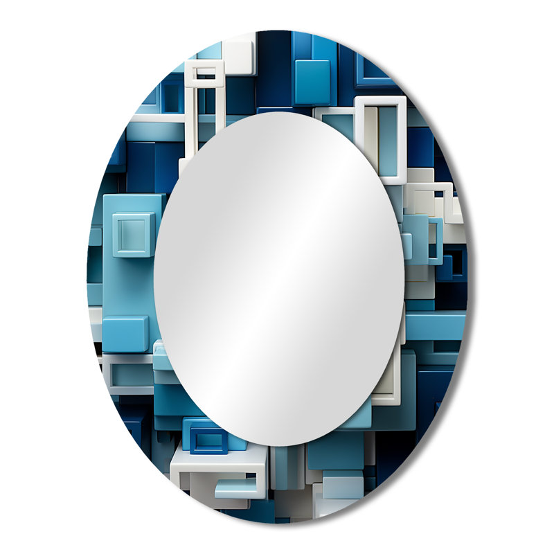 Miroir mural bleu moderne Op Art, 43 po x 33 po
