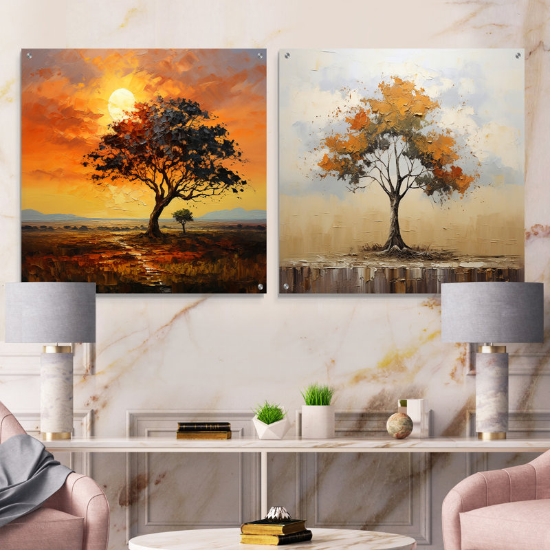 Baobab arbre The Guardians I - ensemble de 2 peintures murales en acrylique Baobab, H 16 po x l 33 po
