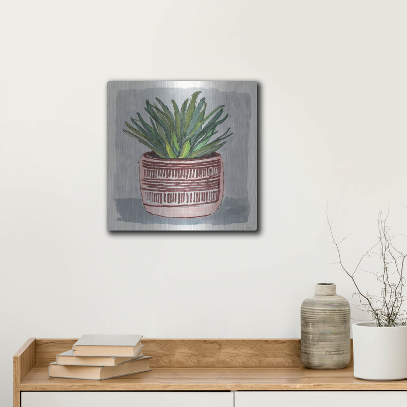«Red Pots Agave I» par Stellar Design Studio, art mural en métal Red Barrel Studio®, H 12 po x l 12 po