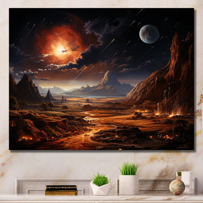 «Futur Cosmic Sunrise On Moon II», art mural de la planète espace
