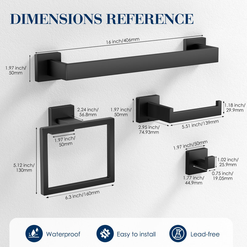 Towel Racks For Bathroom, Stainless Steel Bathroom Accessory Set, Matte Black