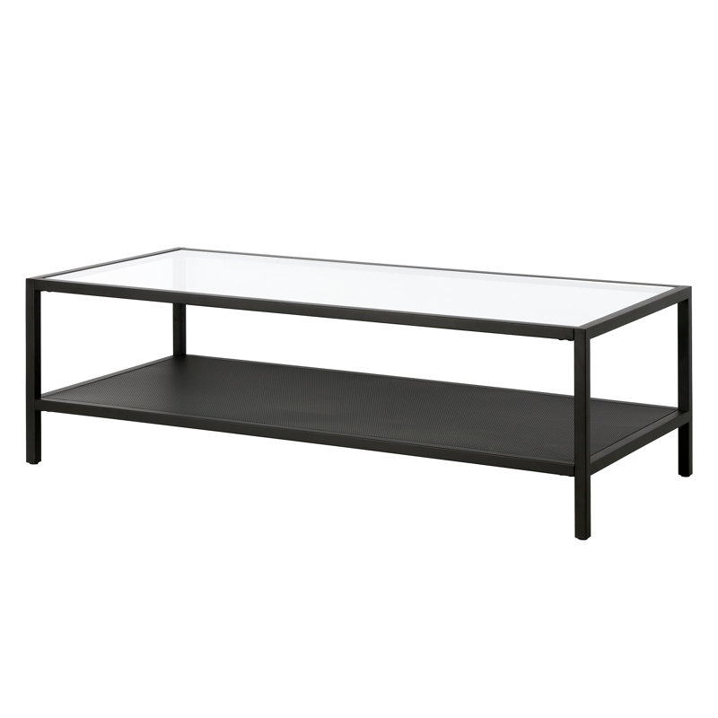 Chiang Glass Top Coffee Table, Blackened Bronze, 17" H x 54" L x 24" W