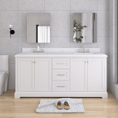 Dehlila 72.59'' Free Standing Double Bathroom Vanity with Carrara Marble Top -  Wildon HomeÂ®, 1EDC9D5274284791AD46FEC530B198A3