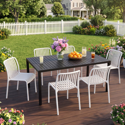 Outdoor Stacking Dining Chairs, No-Assembly All-Weather Plastic Armless Patio Side Chairs