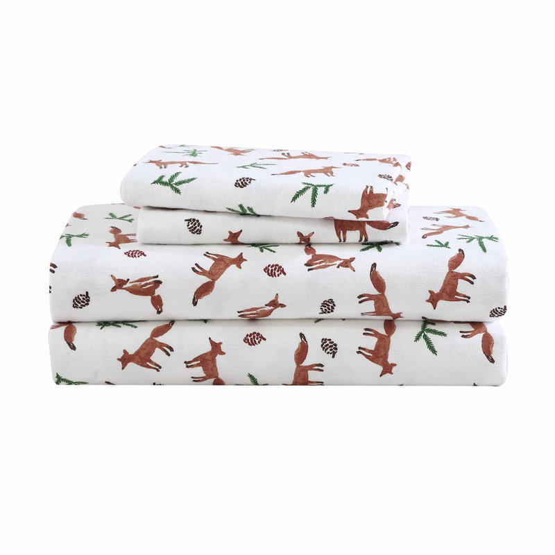 Ensemble de draps 100% coton 200 fils, Ensemble de draps pour lit double avec 2 taies d'o, Fox Trail
