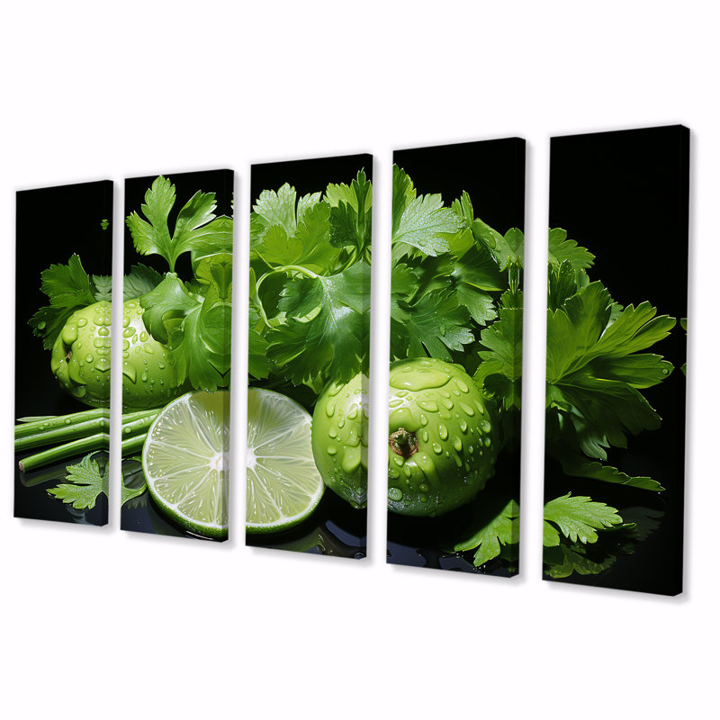 Herbes Cilantro Splash V - ensemble d'art mural 5 pièces Herbes, H 28 po x l 60 po