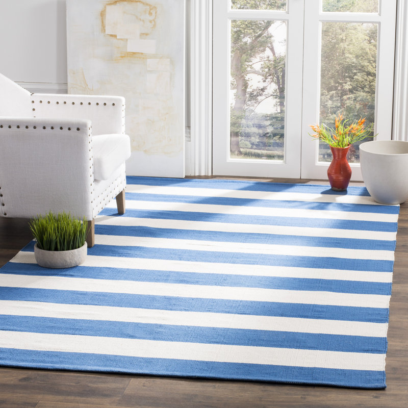 Striped Cotton Hand Woven Area Rug, Rectangle 122 x 183 cm