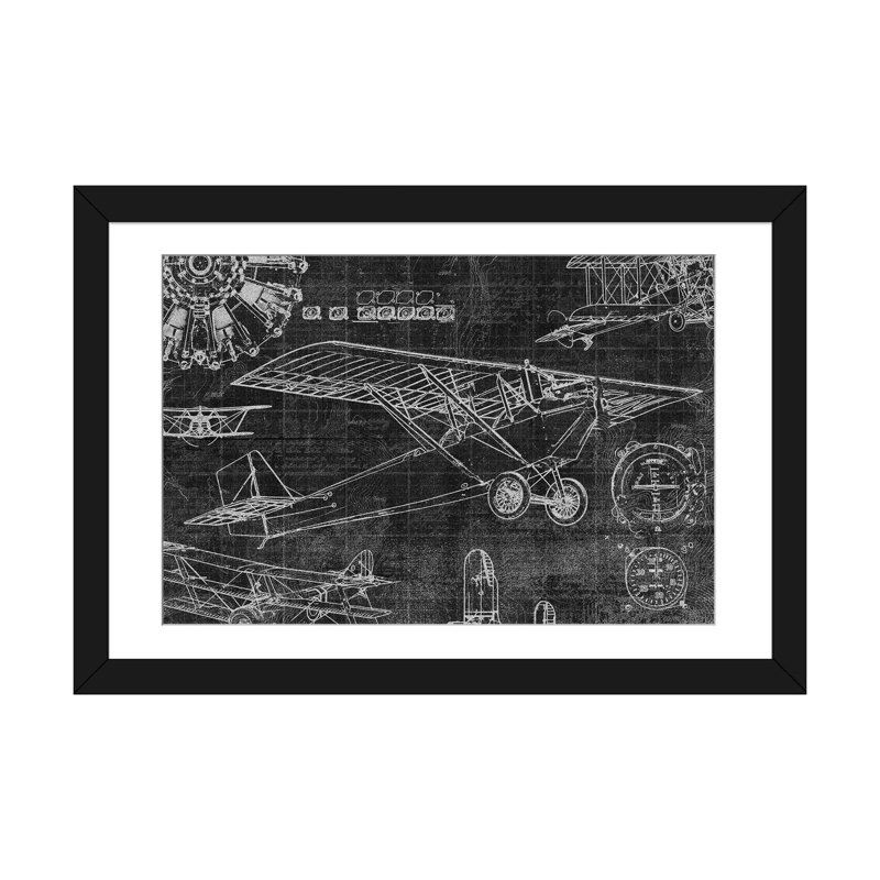 « rétro aviation i », impression sur toile, H 16 po x l 24 po x P 1 po, Papier d'art encadré noir, Blanc