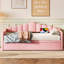 Lit de jour simple rose rembourré en velours doux, avec couchette escamotable, et type - C de charge, et poches latérales pour livres