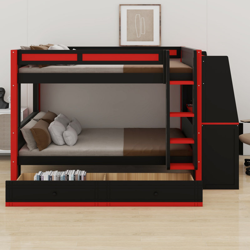 Lit superposé moderne avec éclairage à DEL, bureau, tablettes et tiroirs