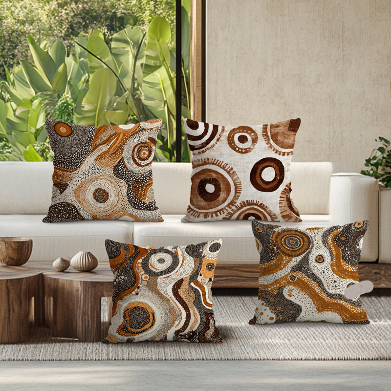 4 housses de coussin décoratives à motif bohémien abstrait