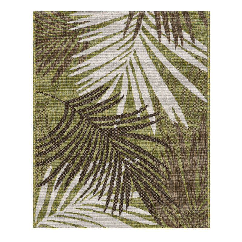 Tapis intérieur / extérieur en polypropylène floral vert / beige / brun Oonagh, Rectangle 2 pi 7 po x 3 pi 3 po
