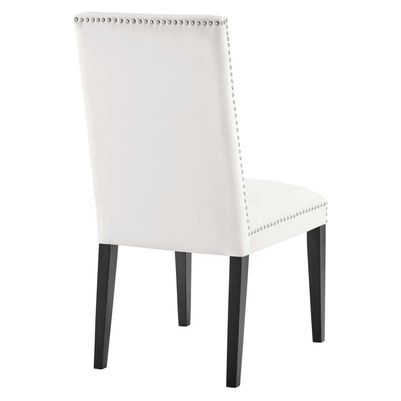 White Velvet Upholstered Parsons Side Chair Set with Wood Legs