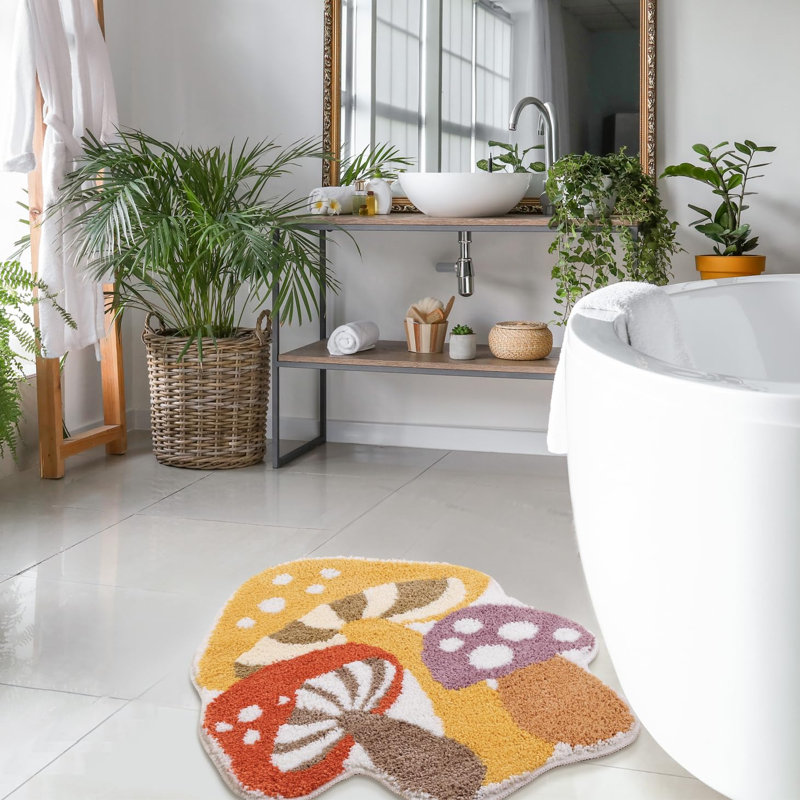  Cute Yellow Mushroom Bath Mat, Non Slip Bath Rug For  Kids, Strong Absorbent Soft Washable Bathtub Mat For Shower And Bathroom