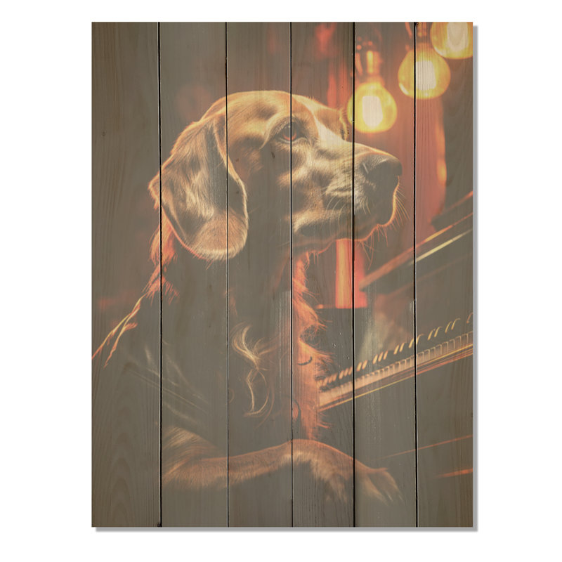 Popart, Salaki Portrait I - chien, art mural sur bois de pin naturel, H 32 po x l 24 po