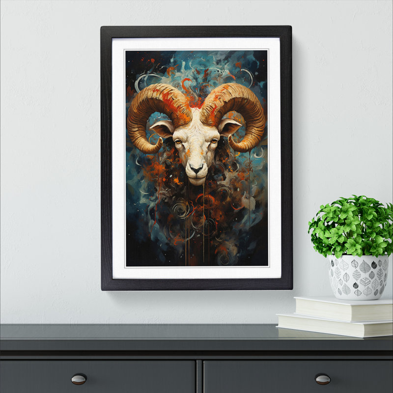 Aries Zodiac Expressionism - Framed Print, 34cm H x 25cm W x 2cm D, Black Framed