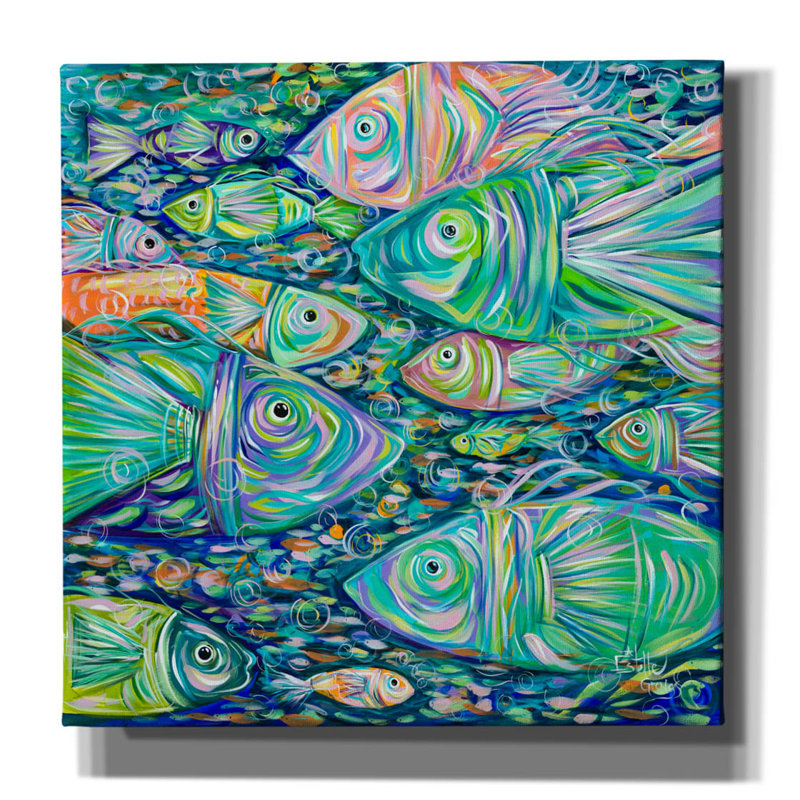 «School Of Fish» par Estelle Grengs, H 12 po x l 12 po x P 0,75 po