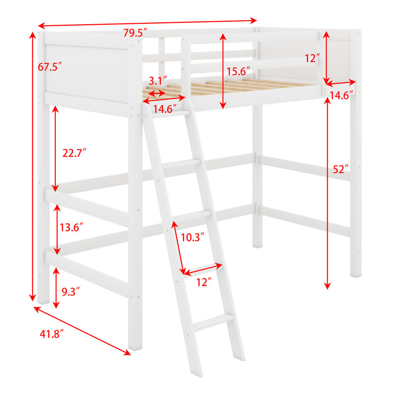 Lit mezzanine en bois massif avec échelle, Blanc