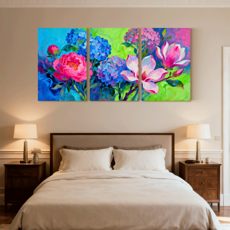 Plantes et fleurs, ensemble de 3 reproductions d'art sur toile, H 18 po x l 36 po