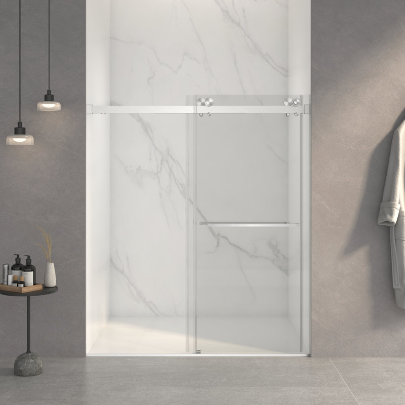 Porte de douche coulissante double sans cadre 56-60 pouces en nickel brossé, Nickel brossé