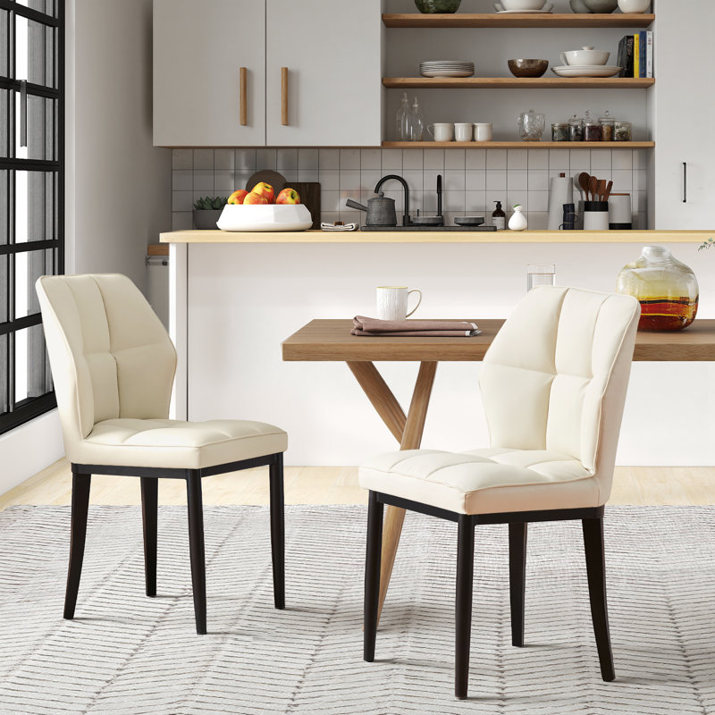 Faux Leather Dining Chairs, Upholstered Wide Backrest High Back Kitchen Chairs, Beige