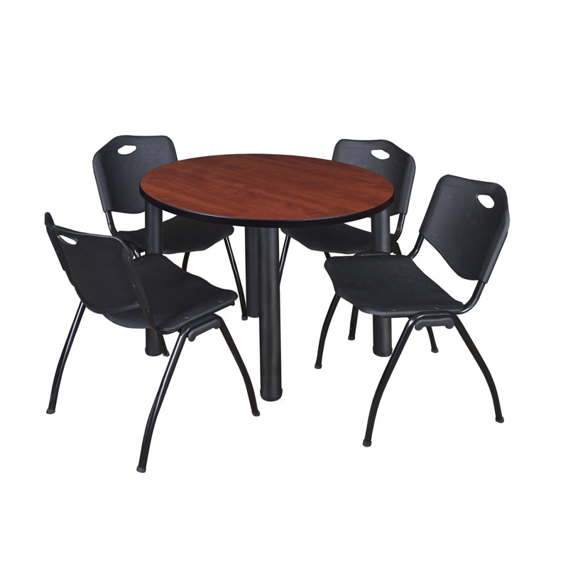 Plateau de table Kee, 4 chaises empilables, Noir, Cerisier/Noir, 29" H x 42" W x 42" D