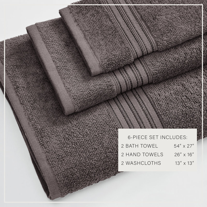 Ensemble de serviettes 6 pièces 100% coton super doux à séchage rapide, Gris foncé