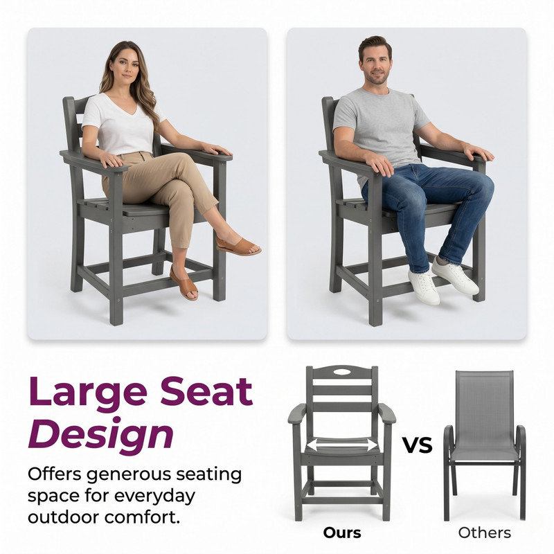 Ensemble de salle à manger d'extérieur en PEHD gris, 5 pièces, table carrée et 4 fauteuils
